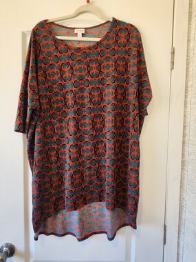 LuLaRoe Teal & Rust Geometric Top XL Euc